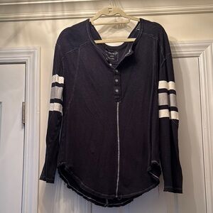 Free People White and Blue Long Sleeve Rugby